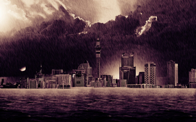 Auckland skyline in storm