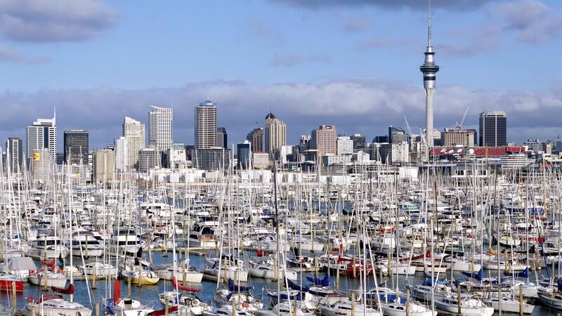 Auckland skyline with marina