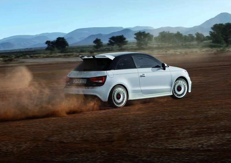 Audi A1 driving on dirt road