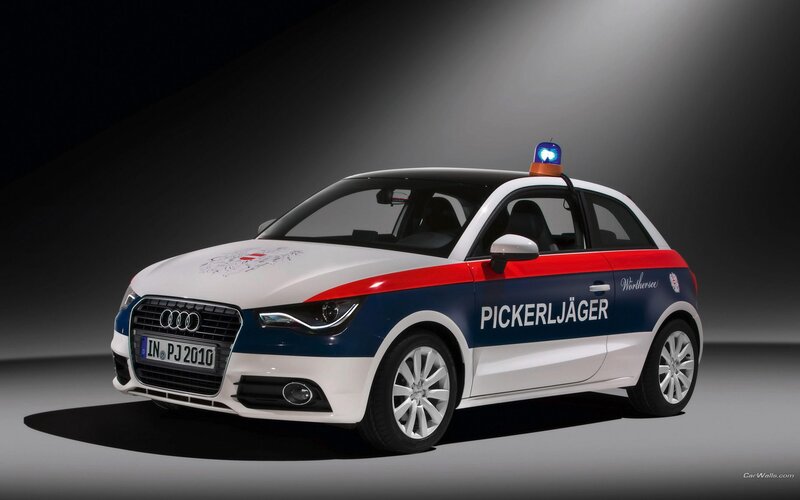 Audi A1 Police Car — White, Dramatic, Photograph, Police Lights