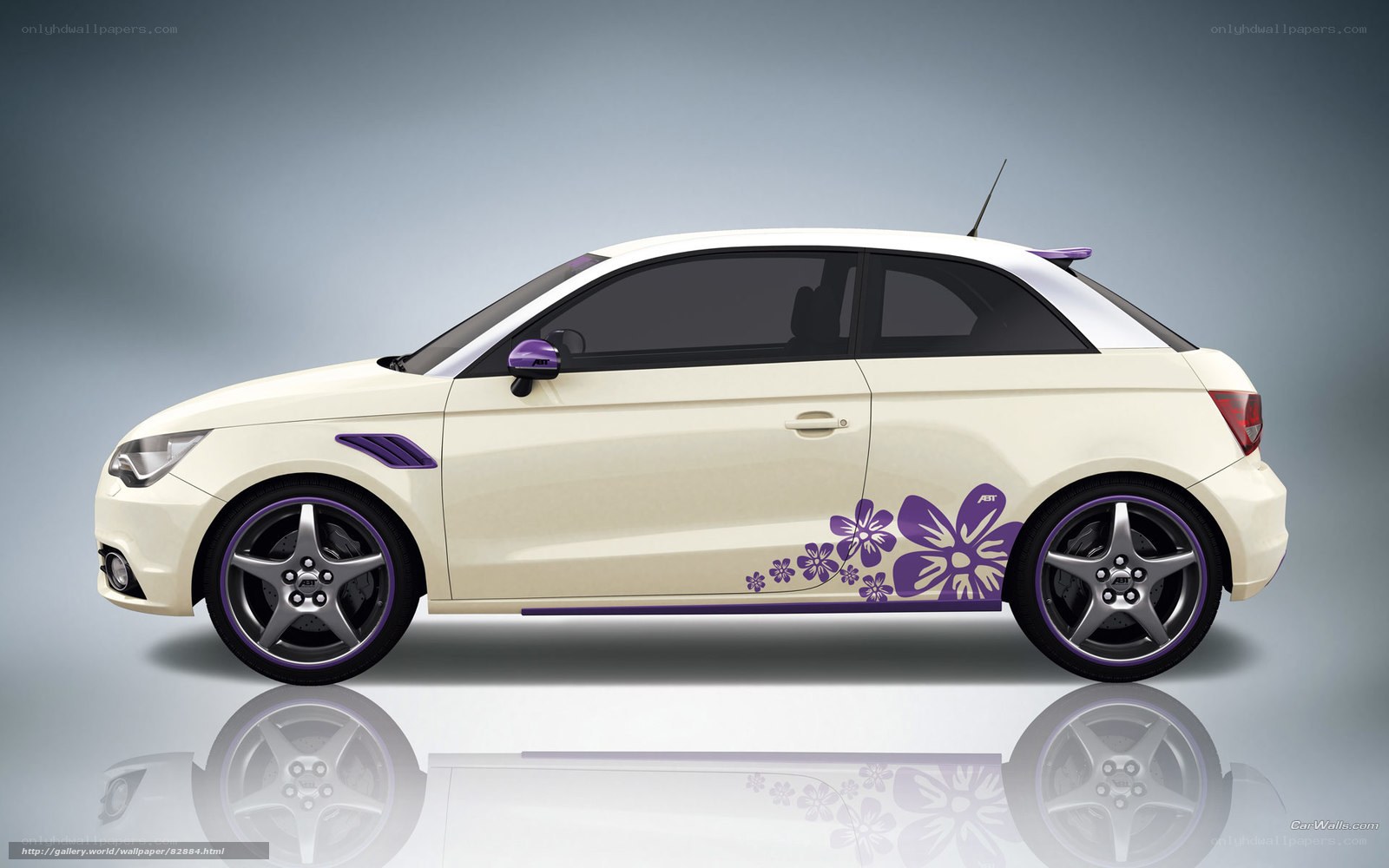 Audi A1 with purple floral decals