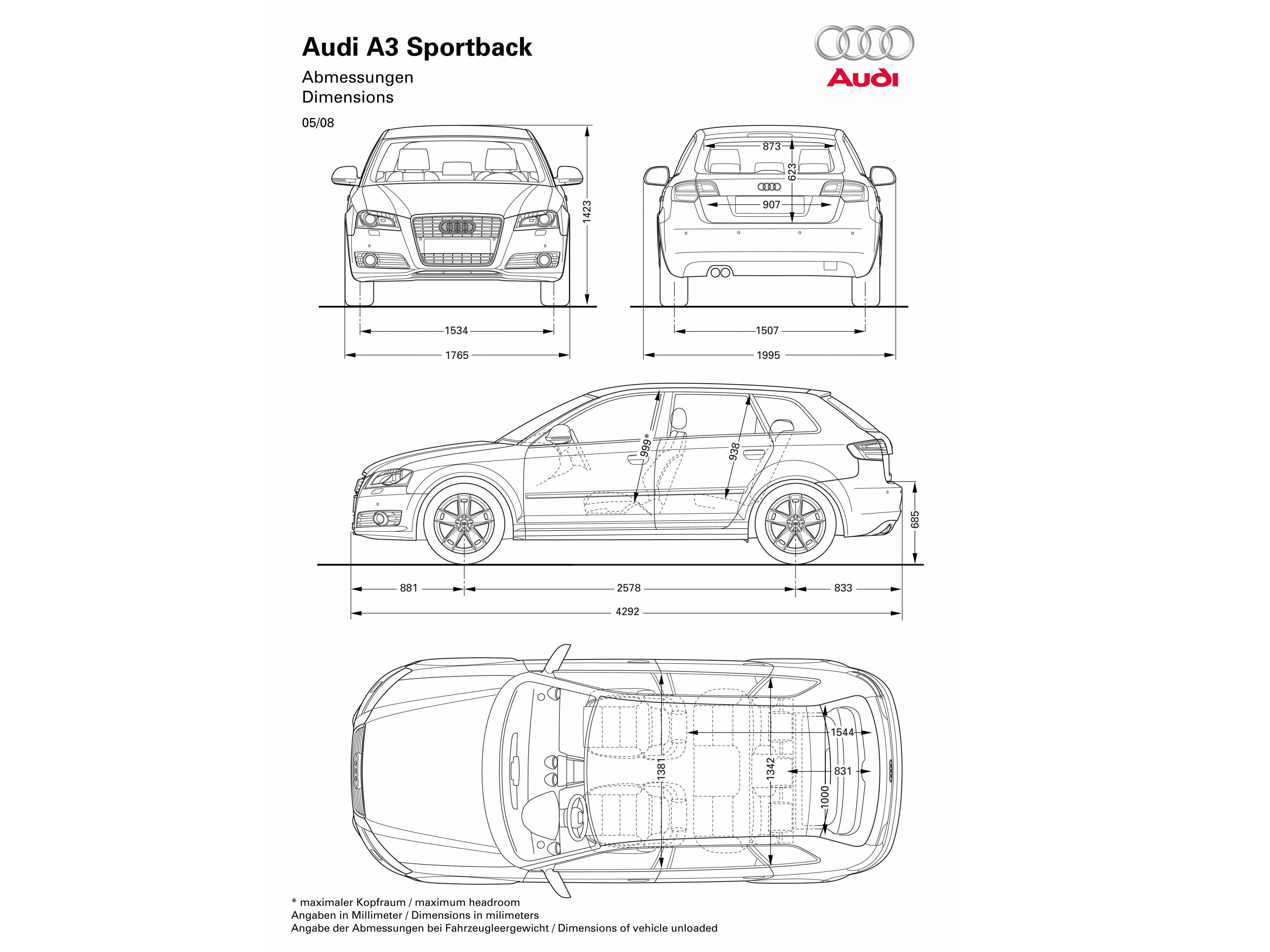 Audi A3 Sportback dimensions