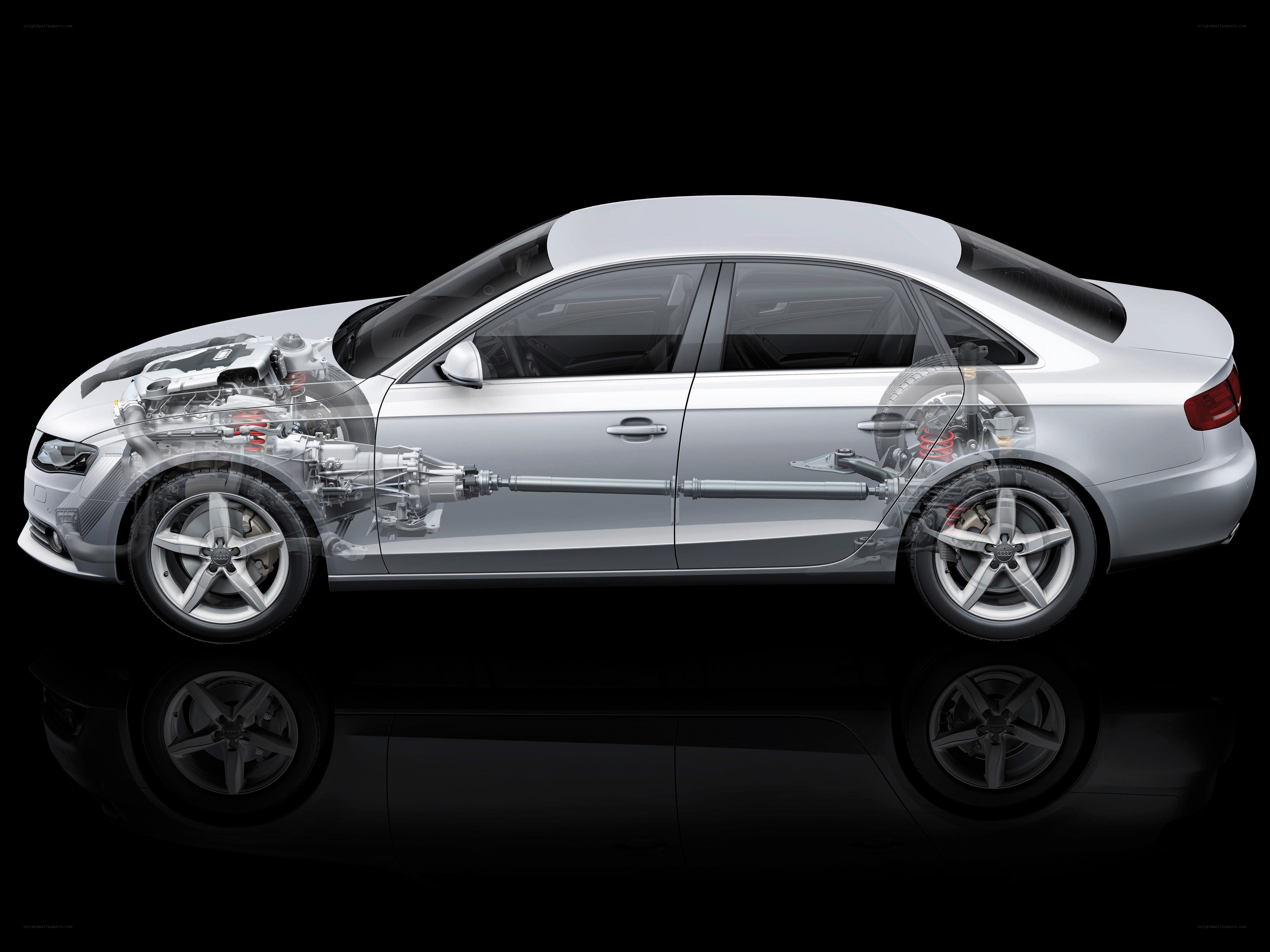 Audi A4 engine and chassis cutaway