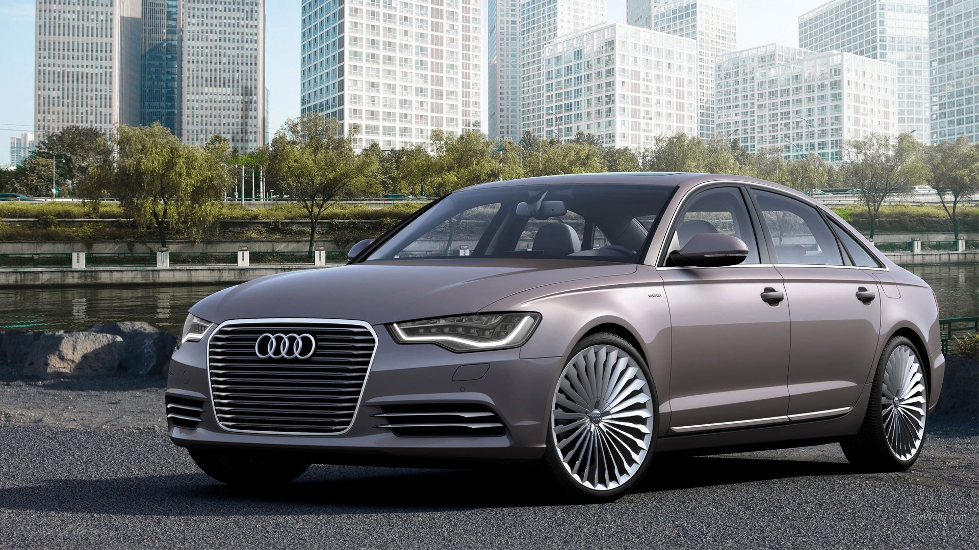 Audi A6 sedan by a river