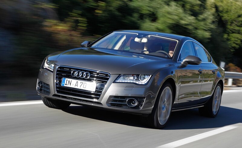 Audi A7 in motion on a road