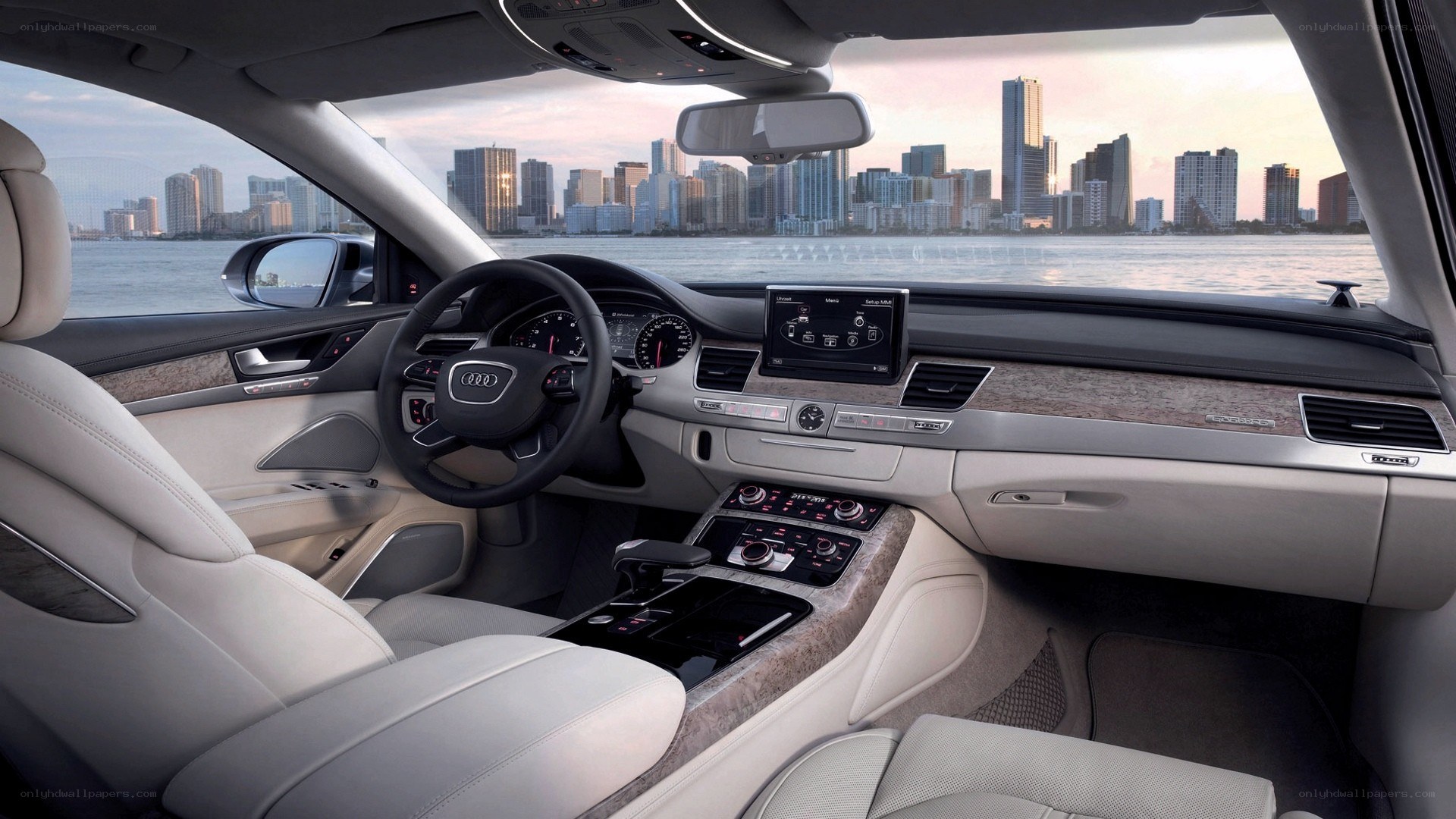 Audi A8 interior with city view