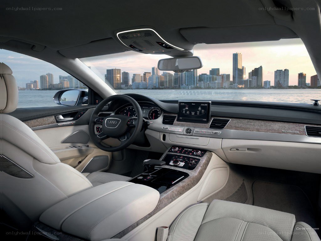 Audi A8 interior with city view