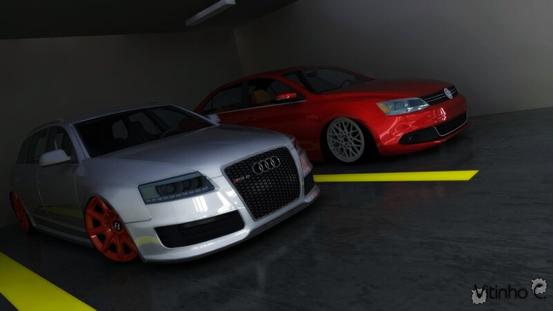 Audi and Volkswagen in garage