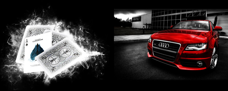 Audi car and playing cards