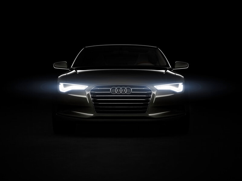 Audi Car Front View — Black, Dramatic, Night, Photograph