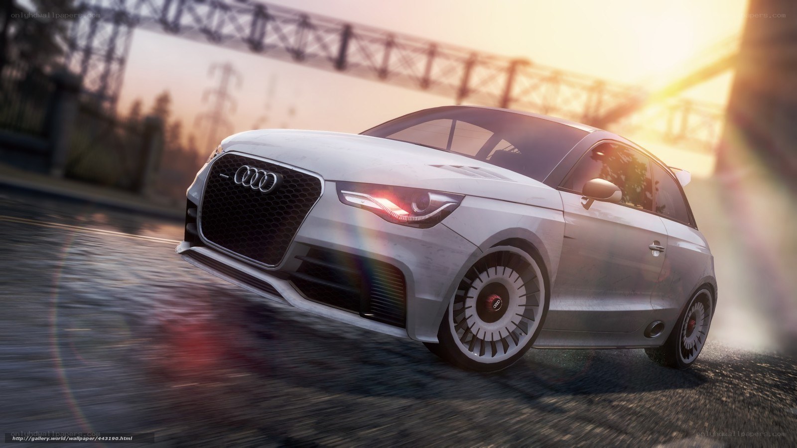 Audi car in motion at sunset