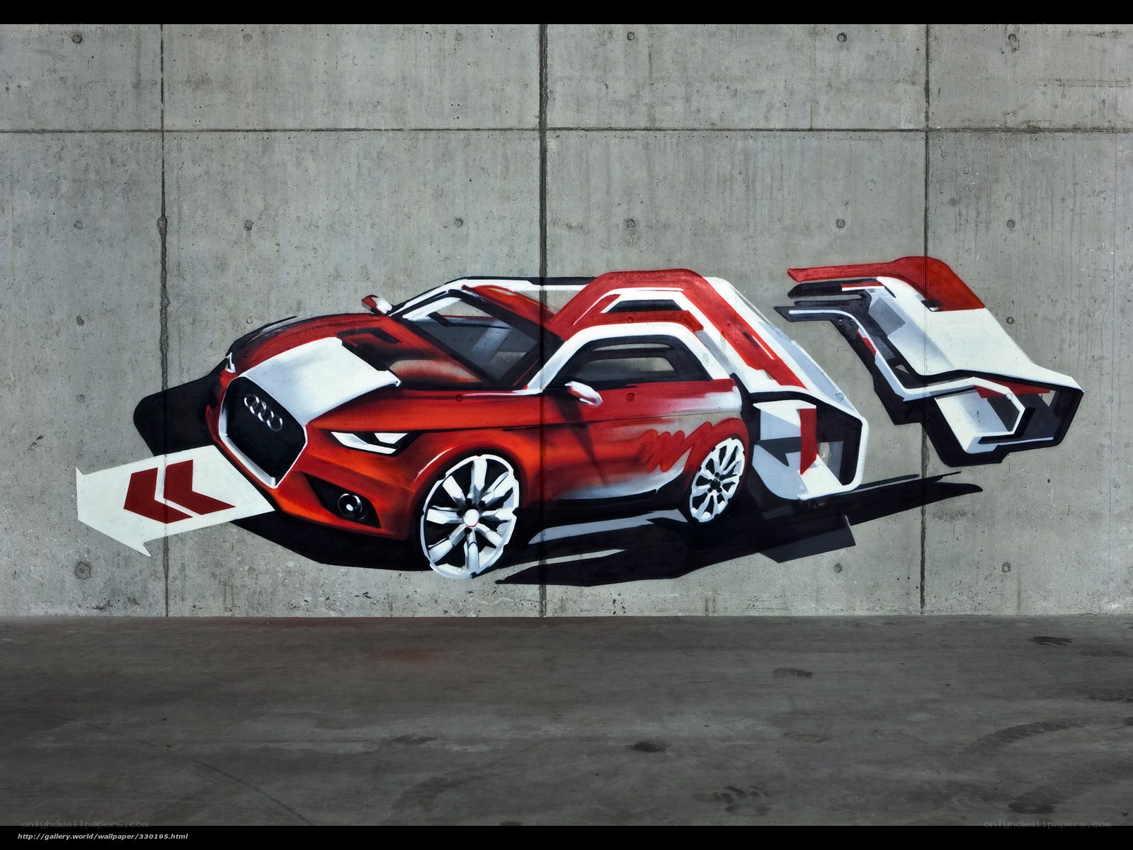 Audi car mural on concrete wall