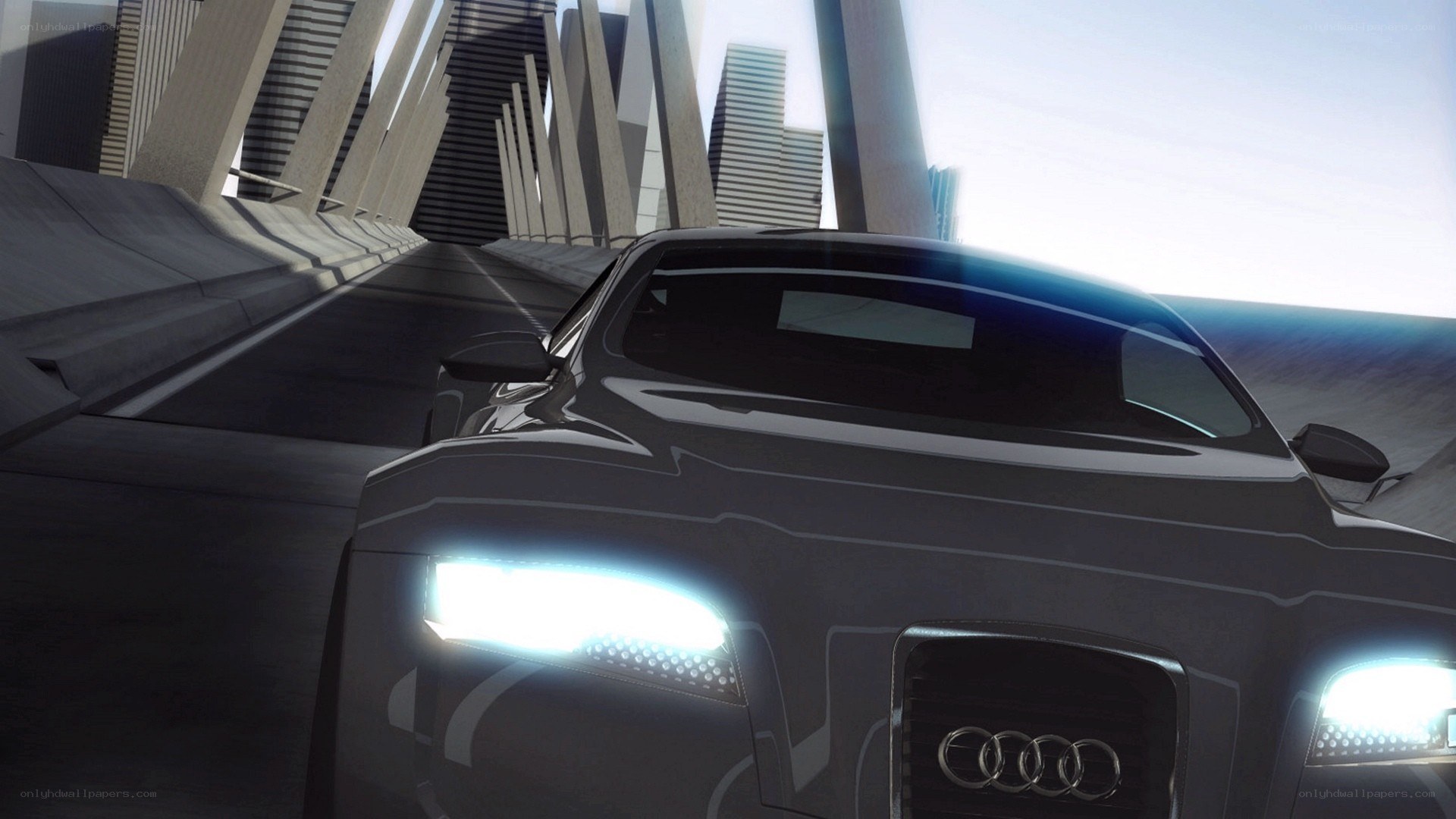 Audi car on a futuristic bridge