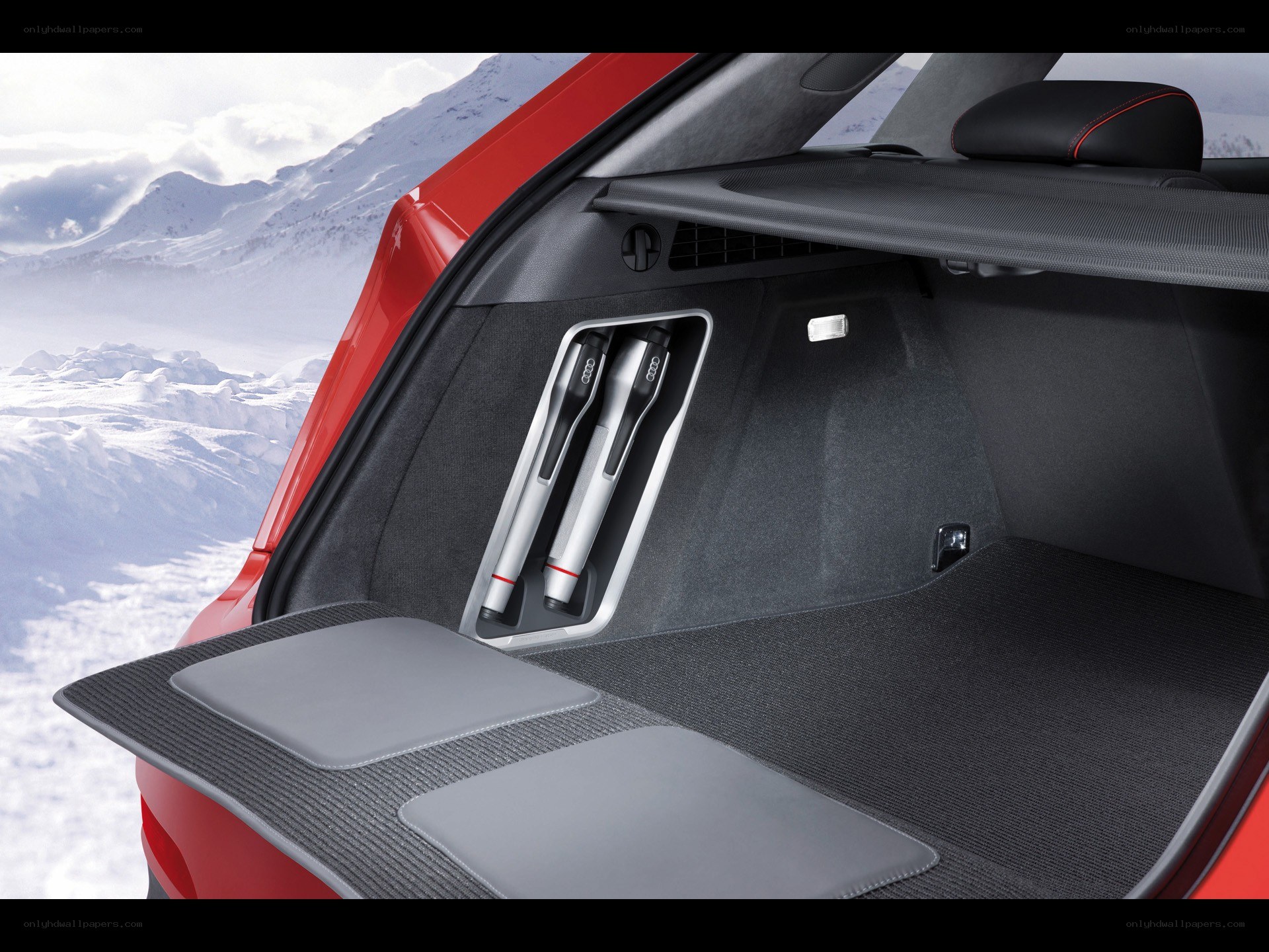 Audi car trunk with ski poles