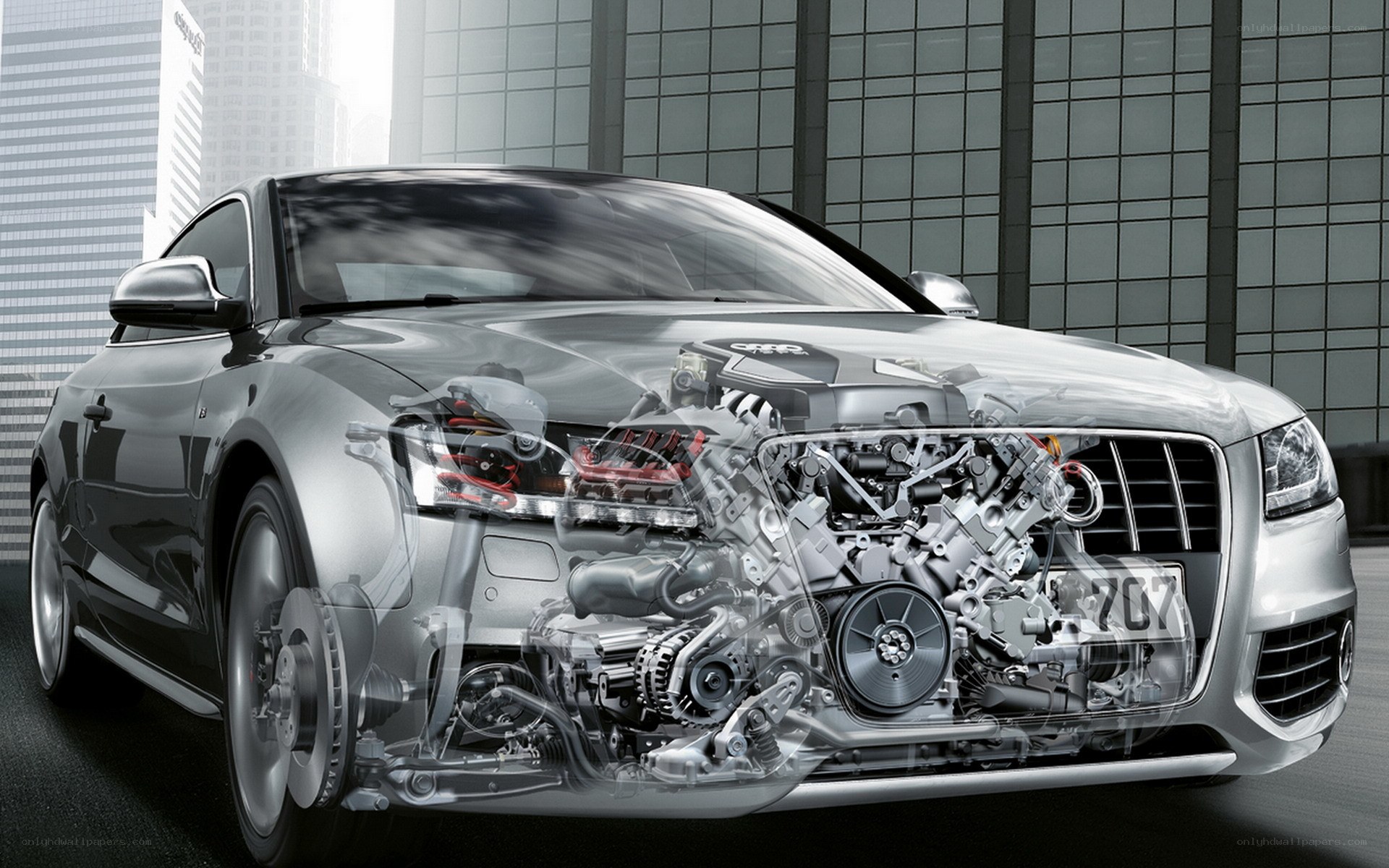 Audi car with transparent engine