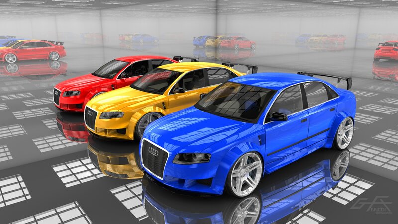 Audi cars in a showroom
