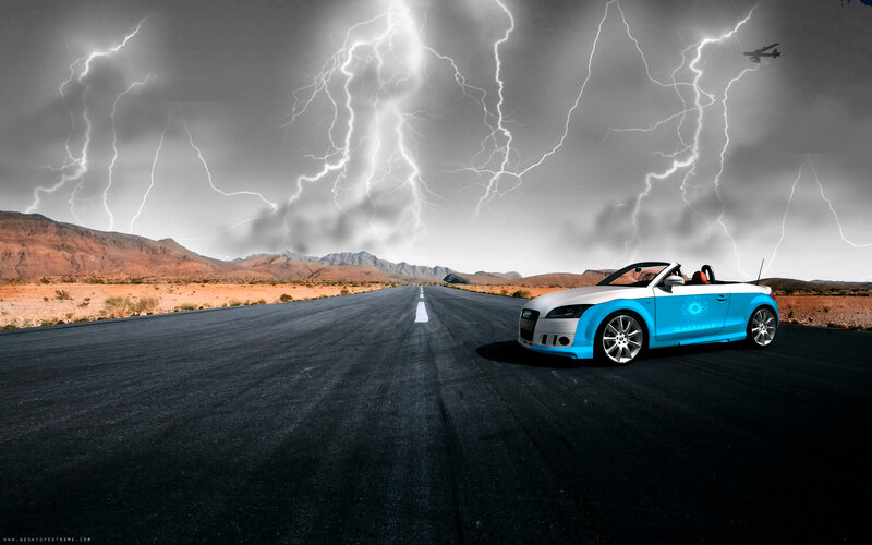 Audi convertible on desert road