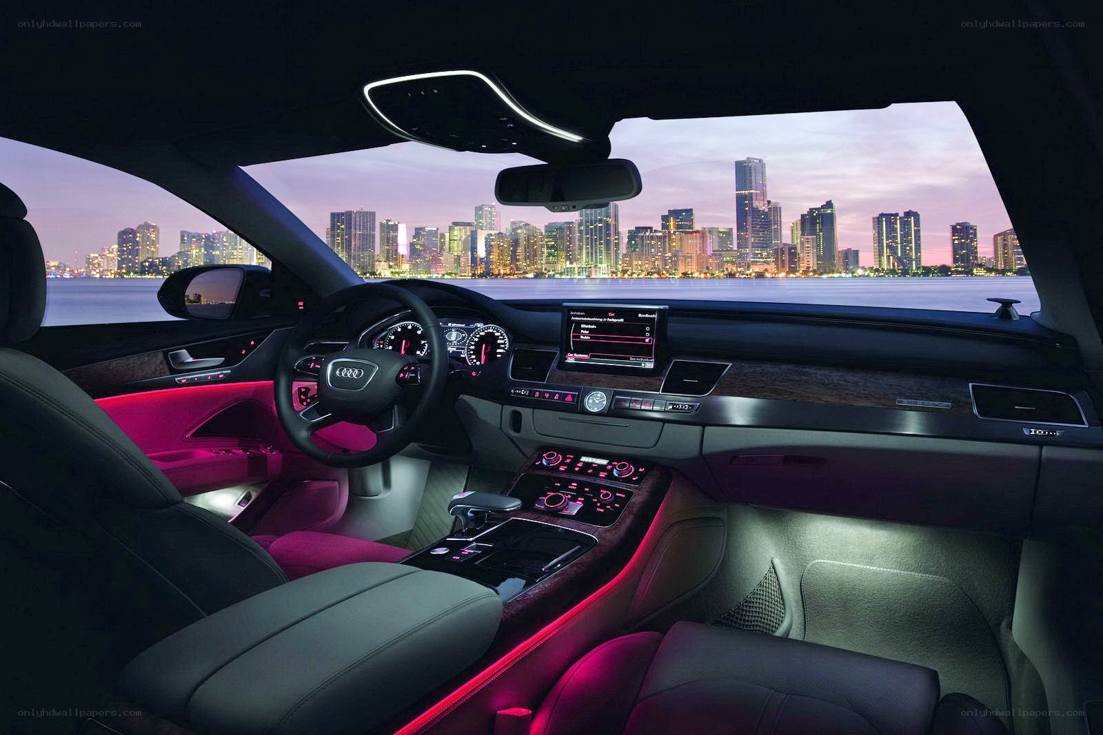 Audi interior with city view