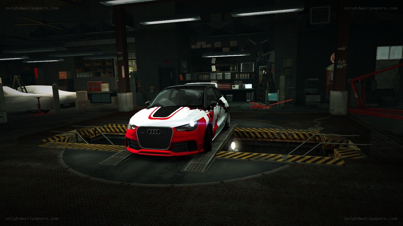 Audi on a turntable in a garage