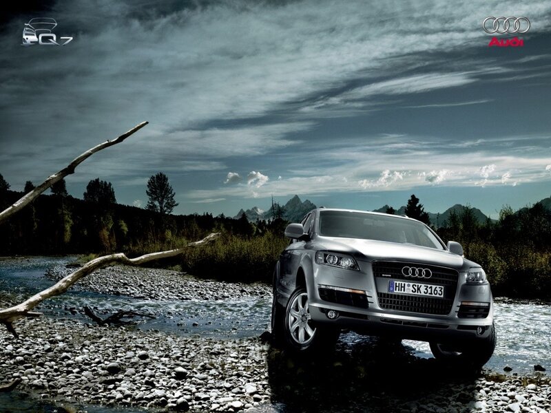 Audi Q7 in a river landscape