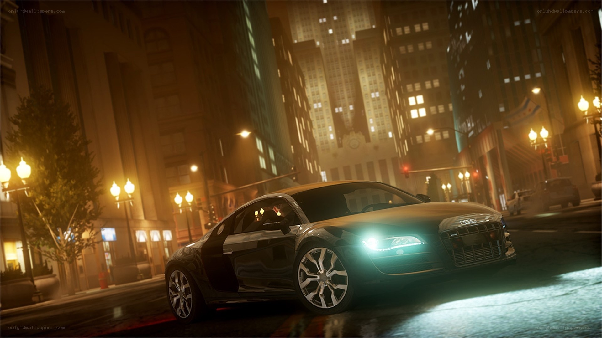 Audi R8 at night in the city
