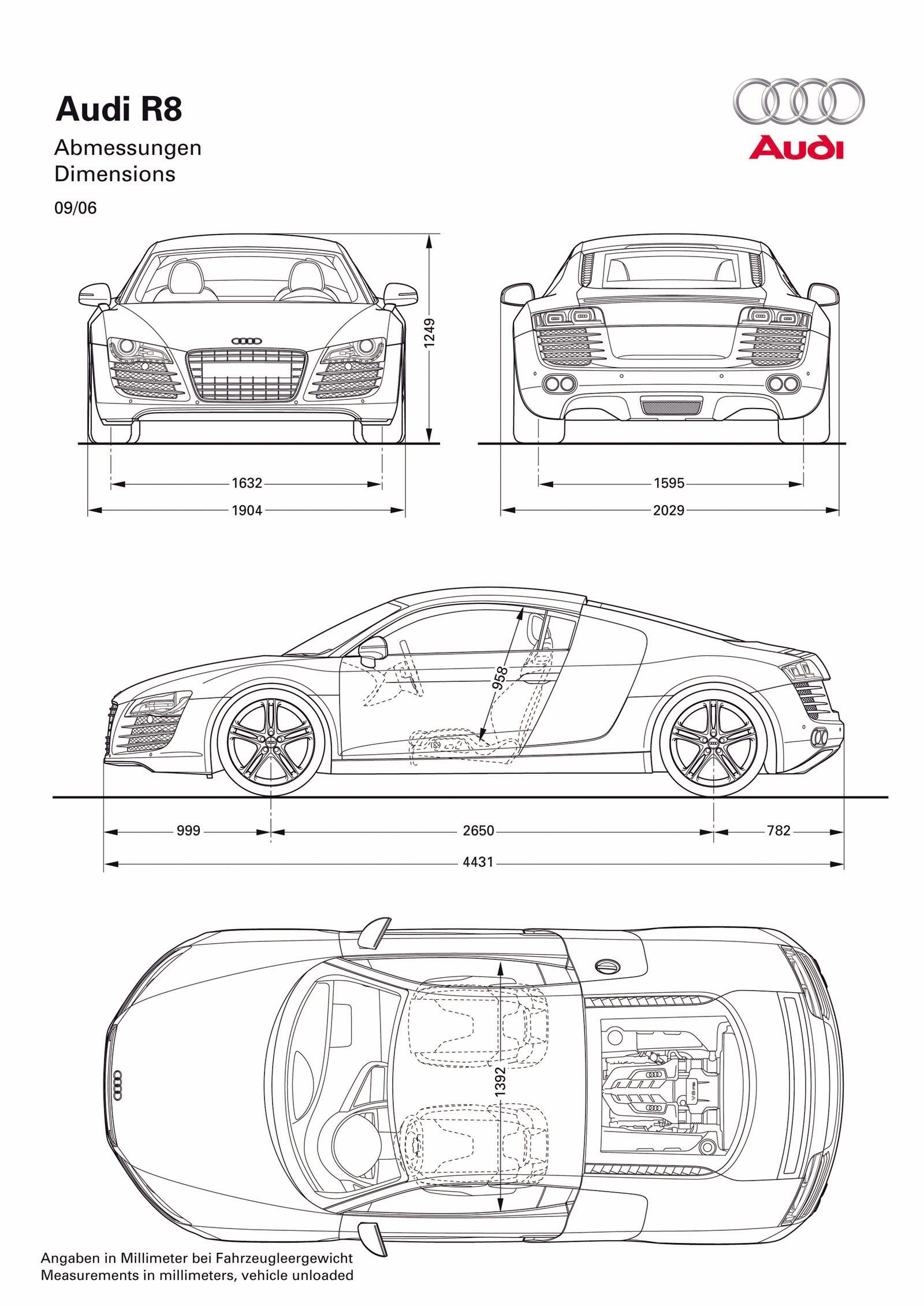 Audi R8 dimensions diagram