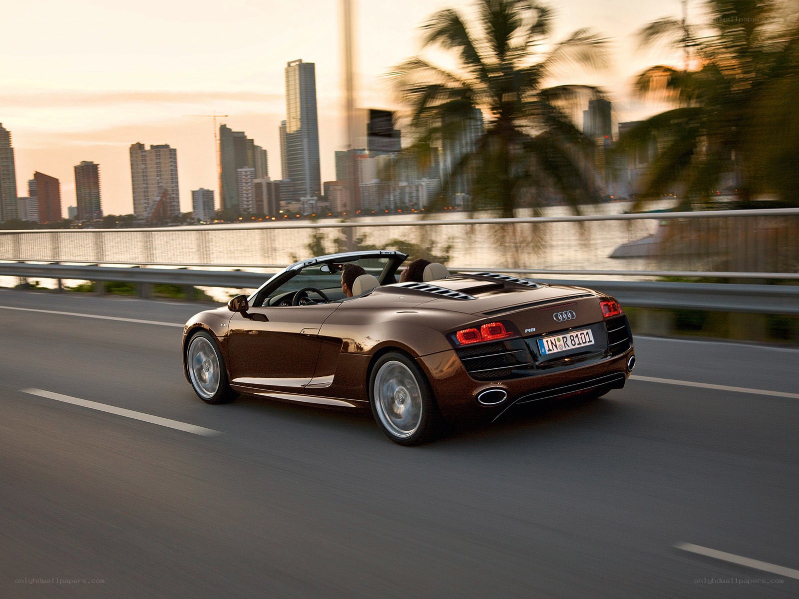 Audi R8 driving on a bridge