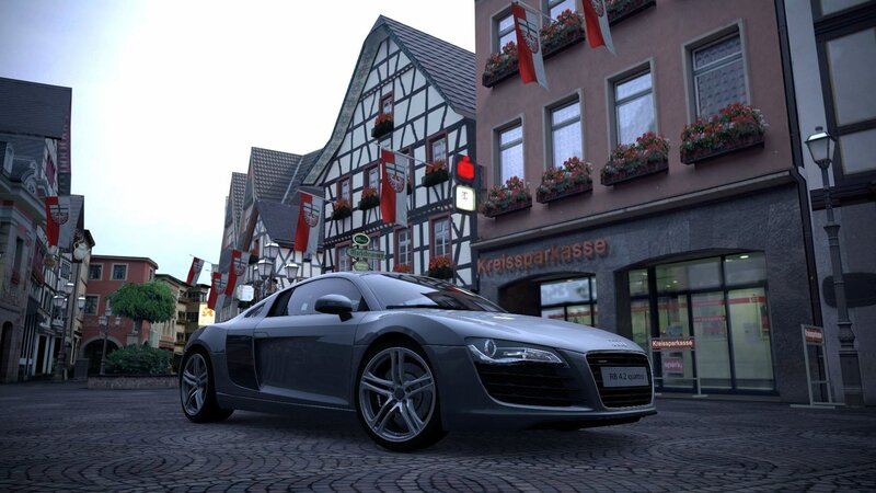 Audi R8 in a European town