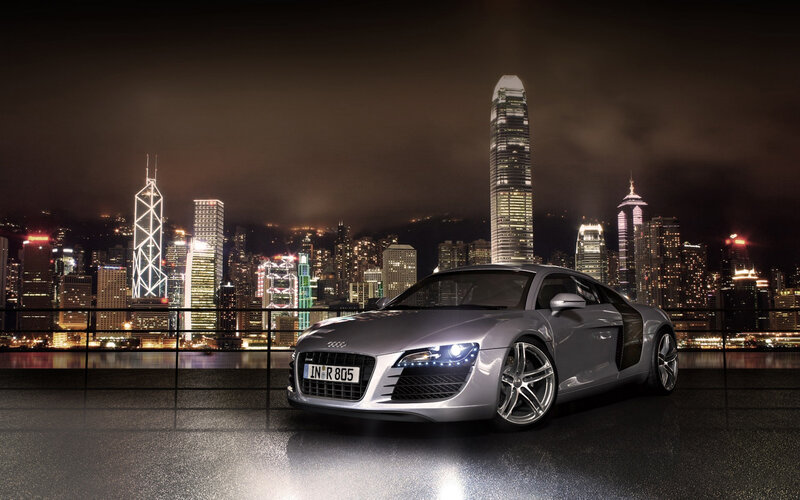Audi R8 in Hong Kong at night