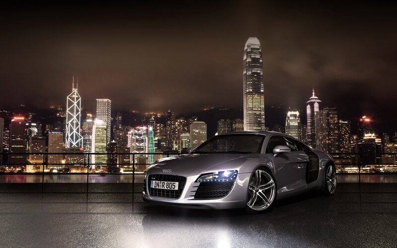 Audi R8 in Hong Kong at night