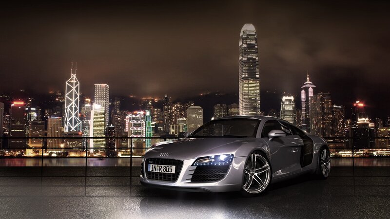 Audi R8 in Hong Kong at night