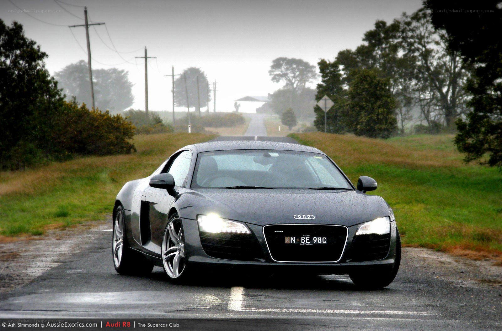 Audi R8 on a misty road