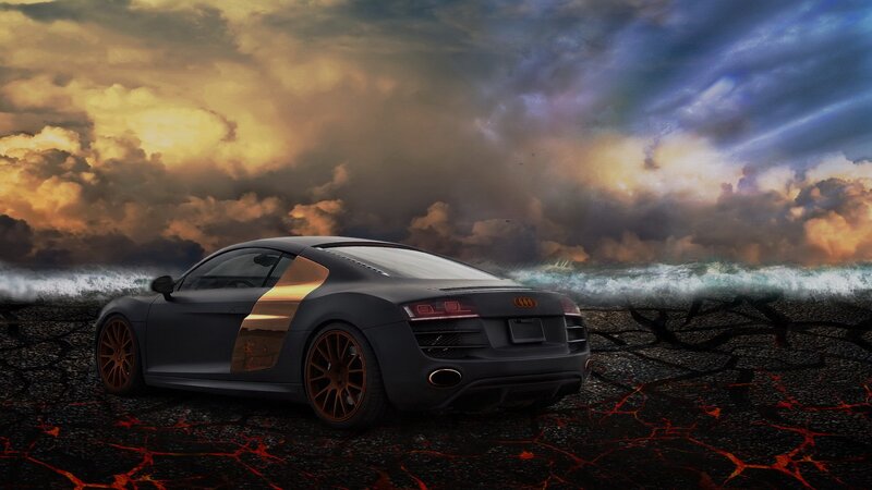 Audi R8 on cracked lava ground