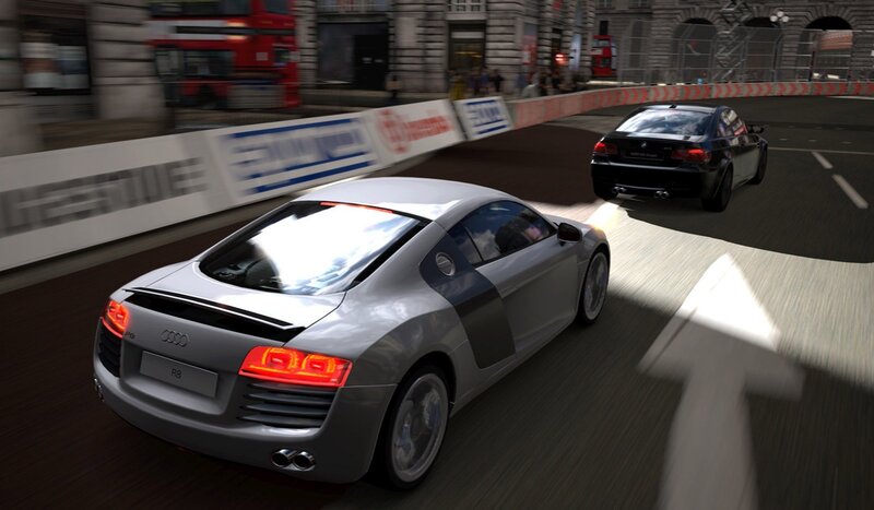 Audi R8 racing on city track