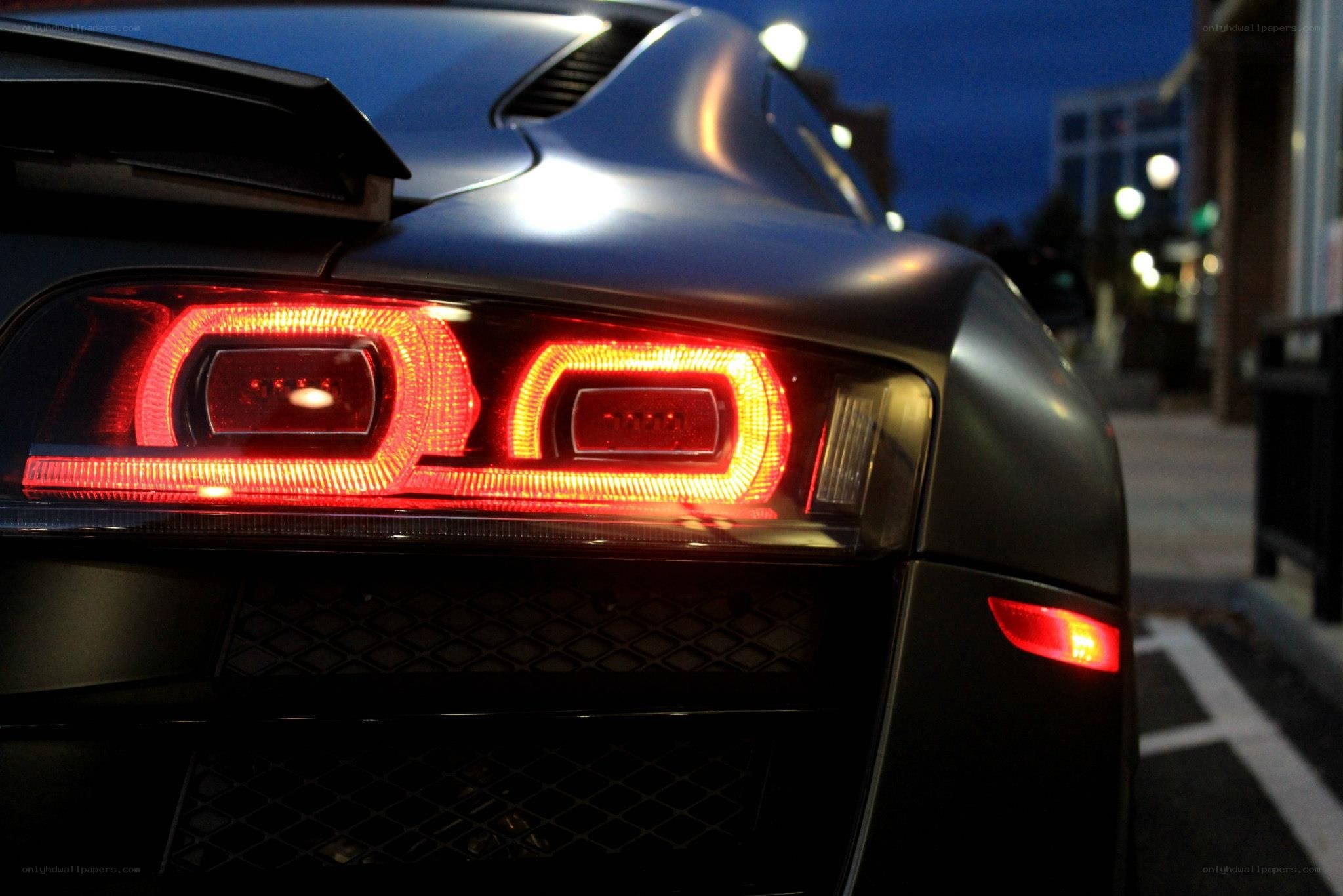 Audi R8 rear lights at night
