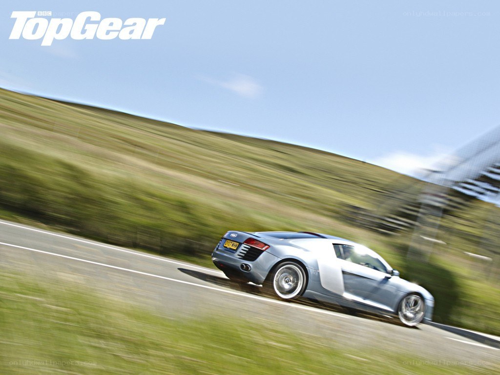 Audi R8 speeding on a road