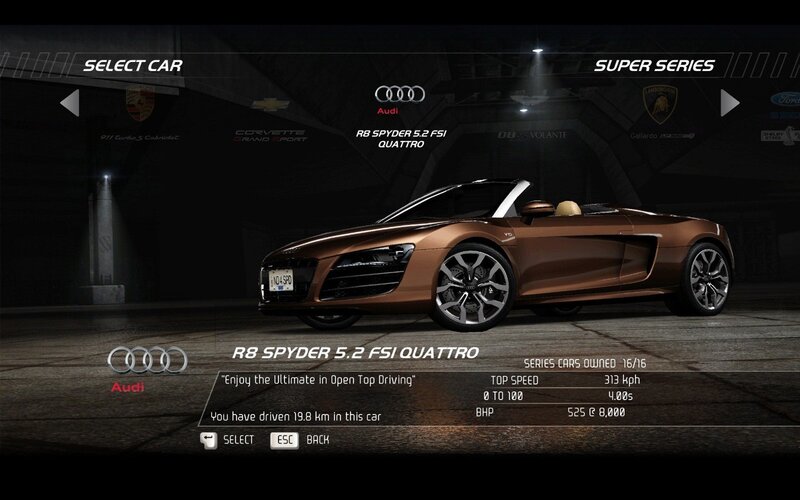 Audi R8 Spyder car selection