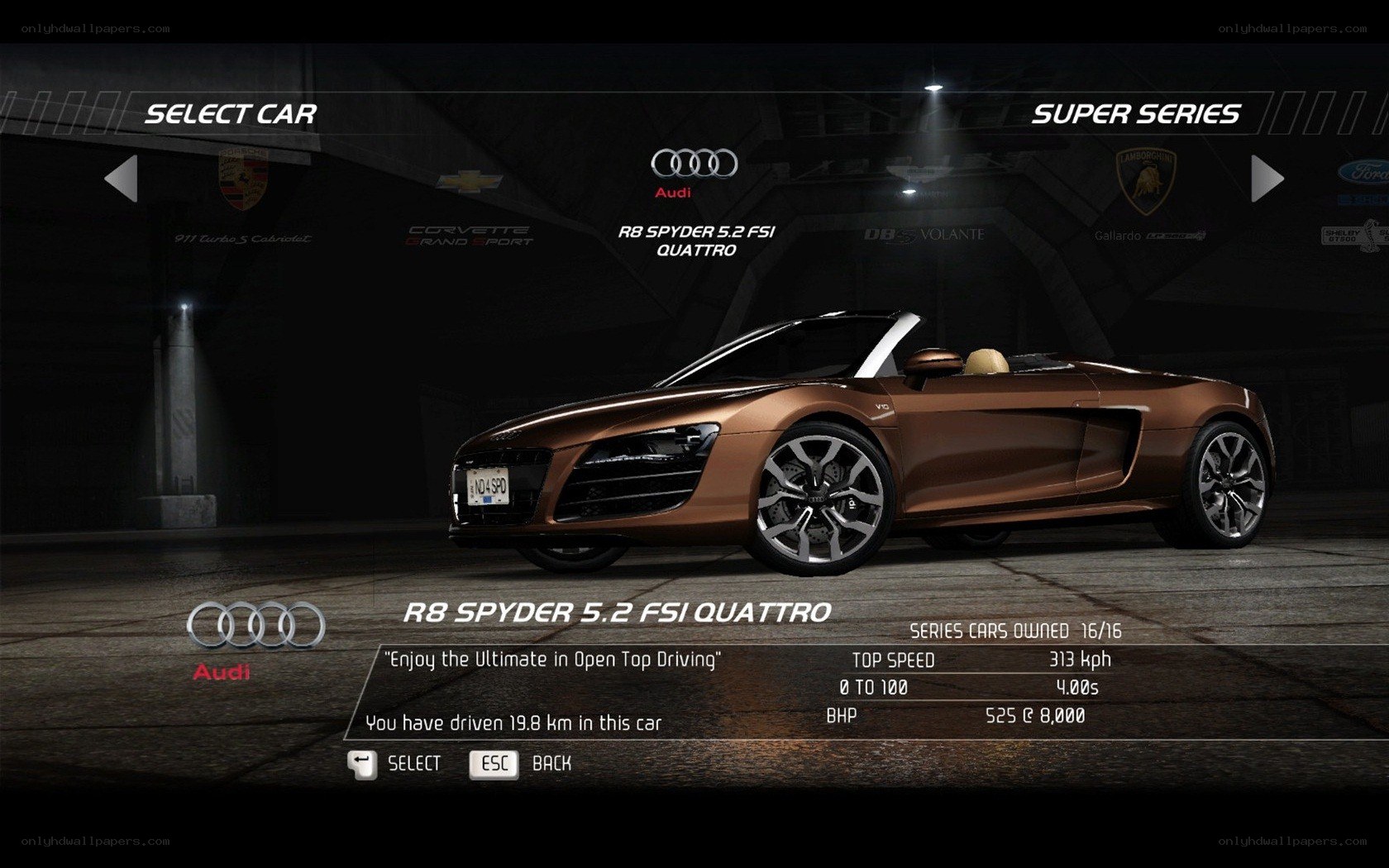 Audi R8 Spyder car selection