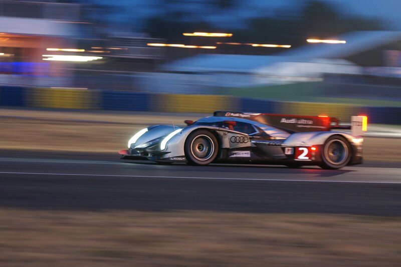 Audi race car at night