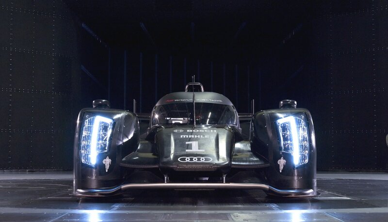 Audi Race Car — Black, Dramatic, Photograph, Race Car, Headlights