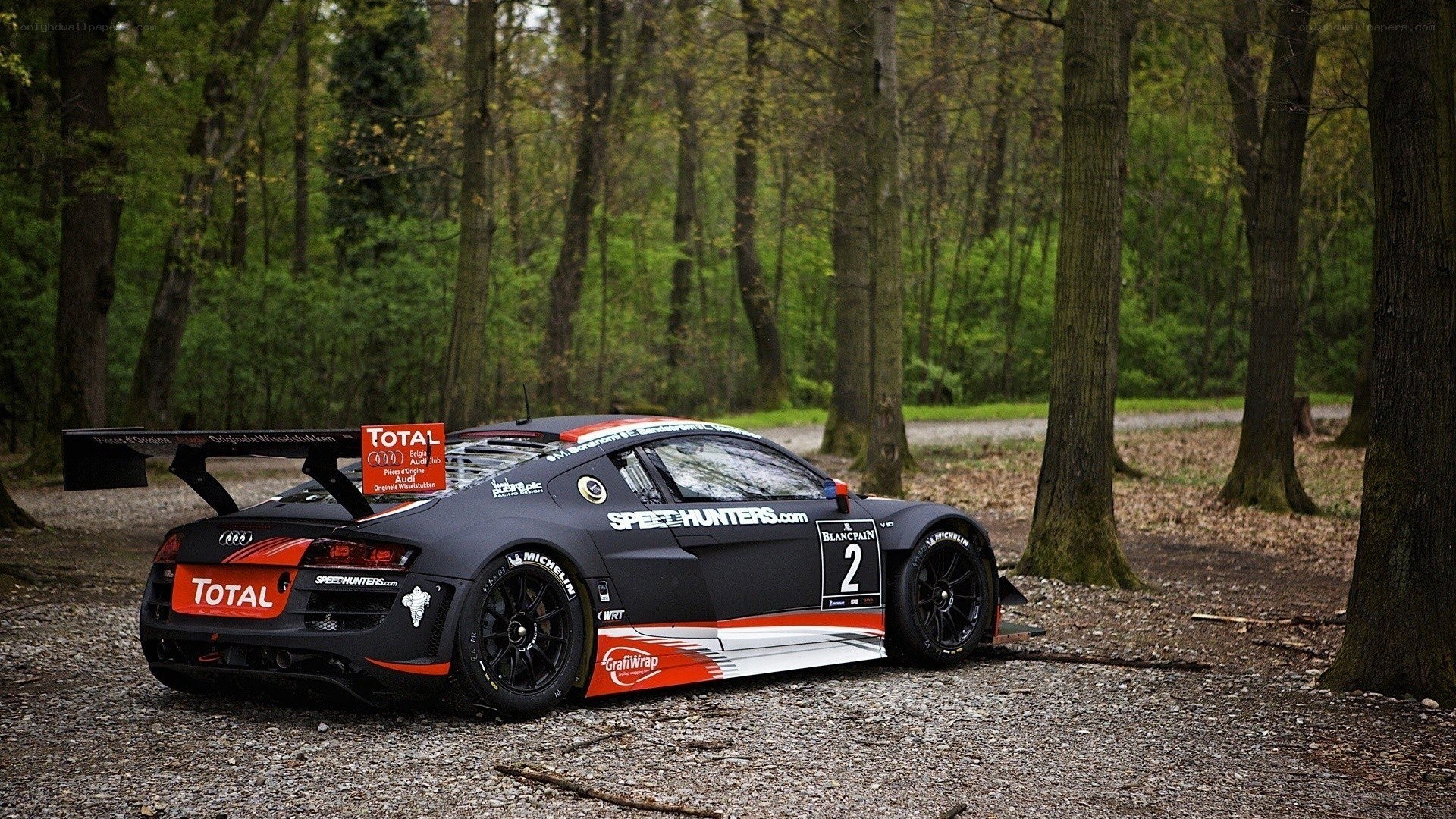 Audi race car in forest