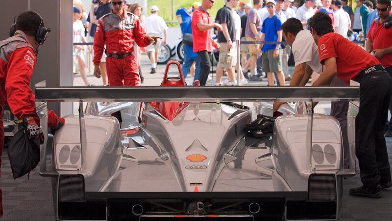 Audi race car in pit lane
