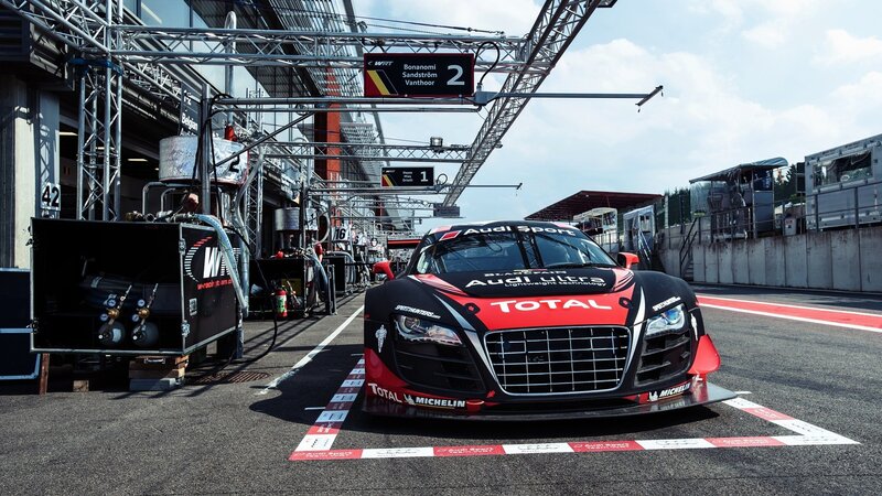 Audi race car in pit lane