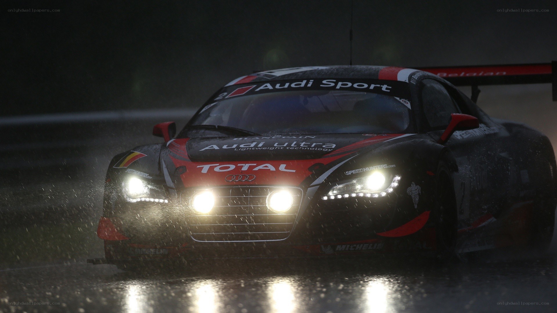 Audi race car in the rain