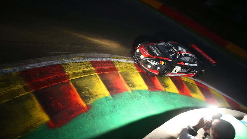 Audi race car on track at night
