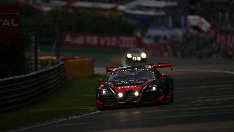 Audi race car on track at night