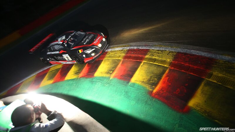 Audi race car on track at night