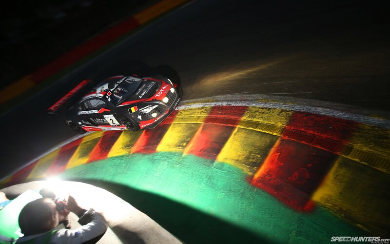 Audi race car on track at night