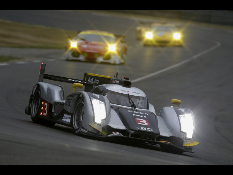 Audi race car on track at night