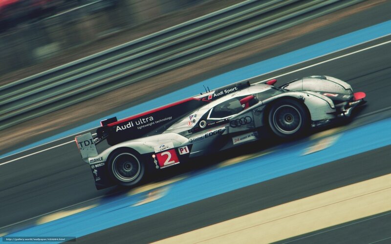 Audi Race Car on Track — Silver, Dynamic, Photograph